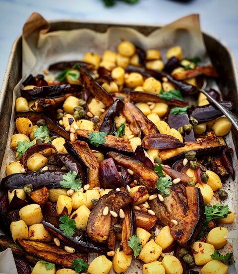 Aubergine, Gnocchi & Pine Nut Traybake
