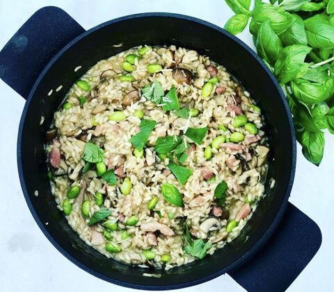 Bacon Mushroom & Edamame Risotto