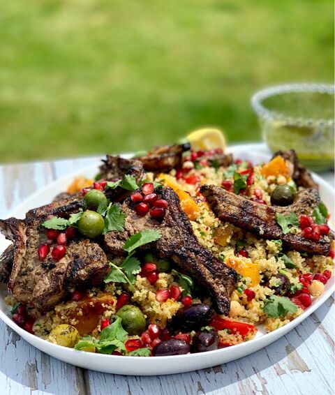 BBQ Middle Eastern Lamb Chops & Roasted Vegetable Quinoa