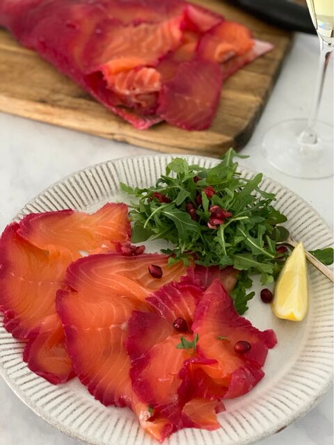 Beetroot, Orange & Gin Cured Salmon