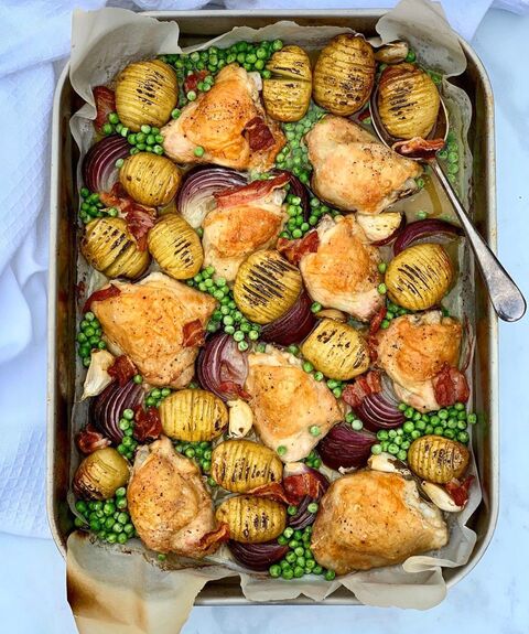 Chicken Bacon & Hasselback Traybake