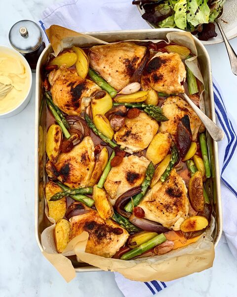 Chicken, Potato, Asparagus & Chorizo Traybake