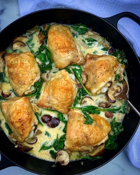 Creamy, Chicken, Mushroom & Spinach One-pot