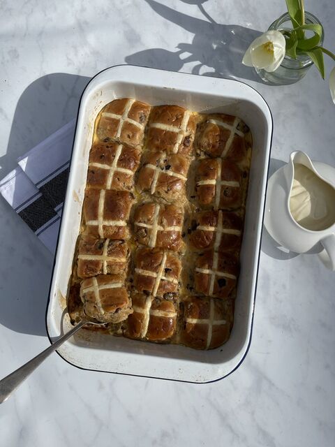Hot Cross Bun & Butter Pudding