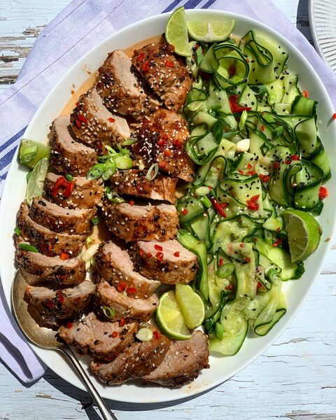 Korean Pork Tenderloin, with Pickled Cucumber