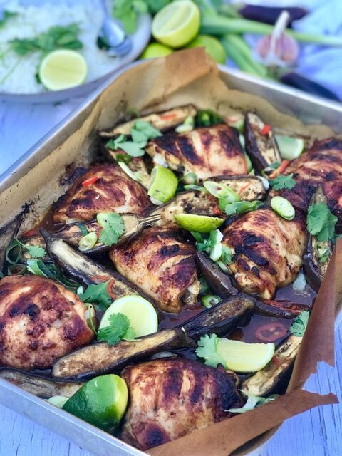 Miso Chicken & Baby Aubergine Traybake