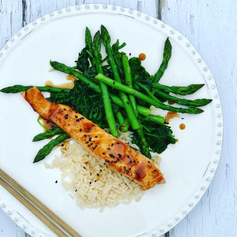 Miso Glazed Salmon with Spinach & Asparagus