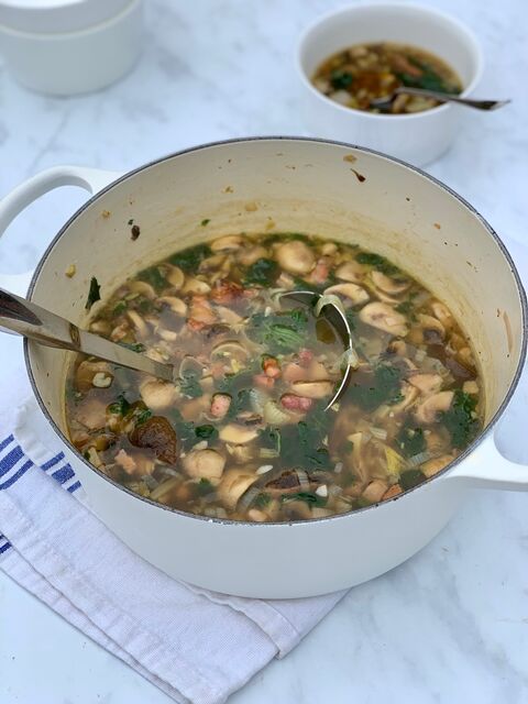 Porcini Mushroom, Pancetta & Spinach Soup