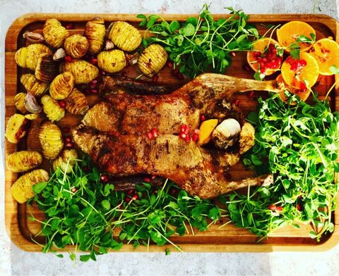 Roast Duck with Clementine and Pomegranate Seeds