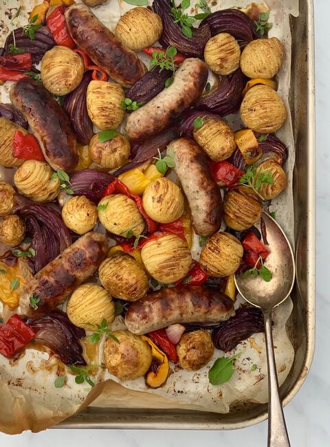 Sausage & Hasselback Traybake