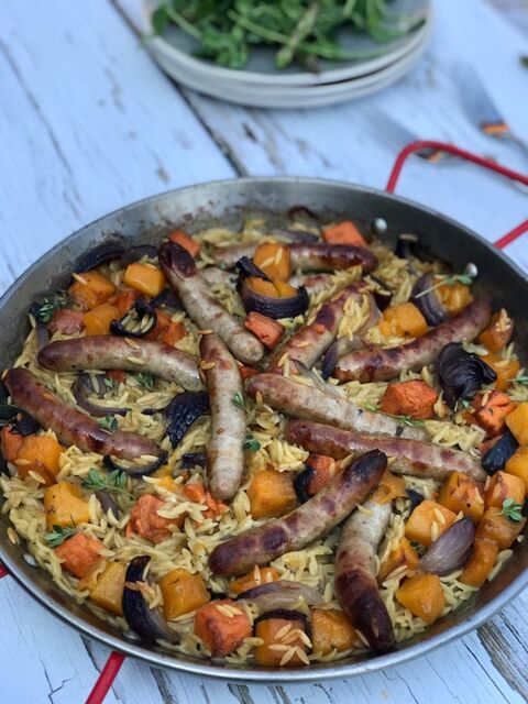 Sausage & Orzo Traybake