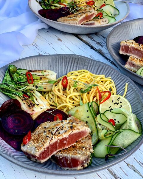 Seared Sesame Yellowfin Tuna with Miso Dressing