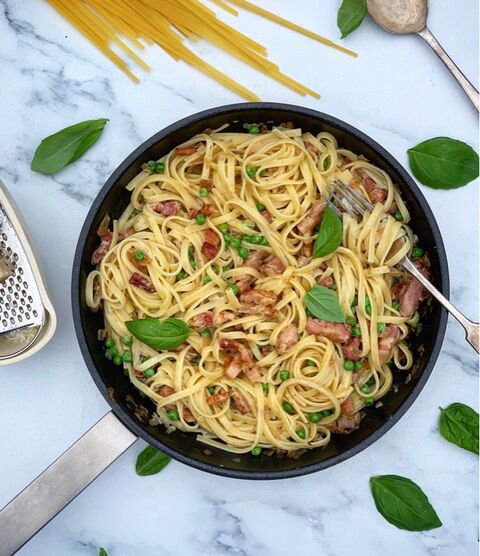Spaghetti Carbonara with Peas