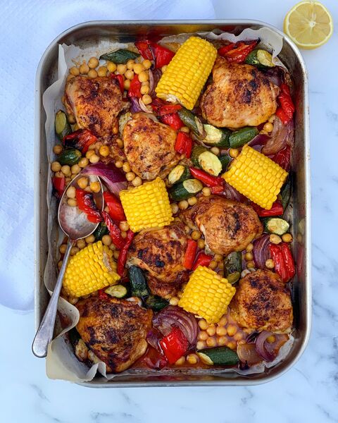 Summer Chicken, Vegetable & Chickpea Traybake