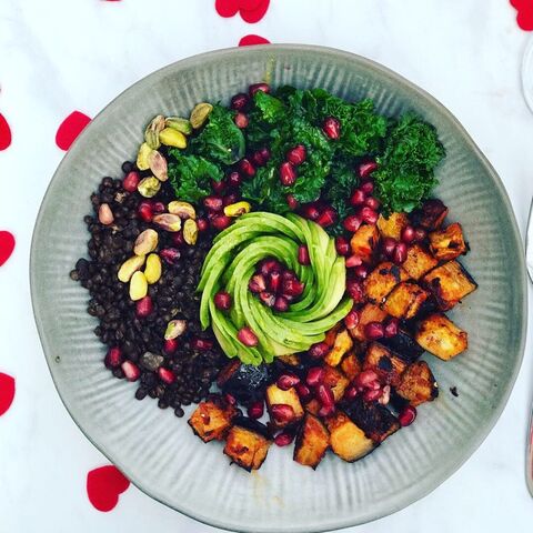 Vegan Harissa Aubergine, with Lentils & Kalettes